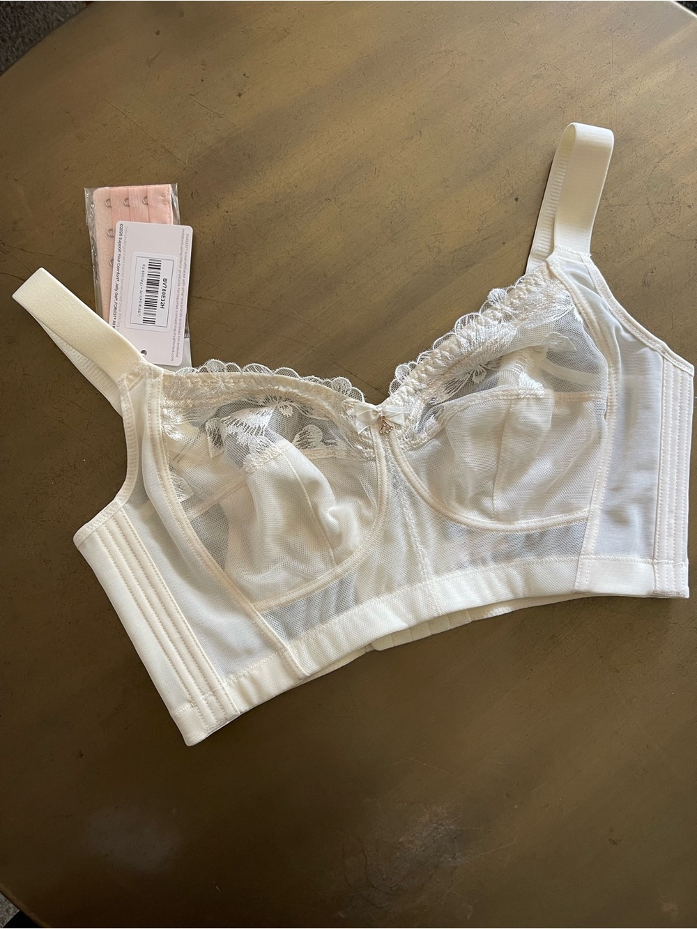 Forlest Wirefree Classic Sheer Lace Longline Bra in Ivory